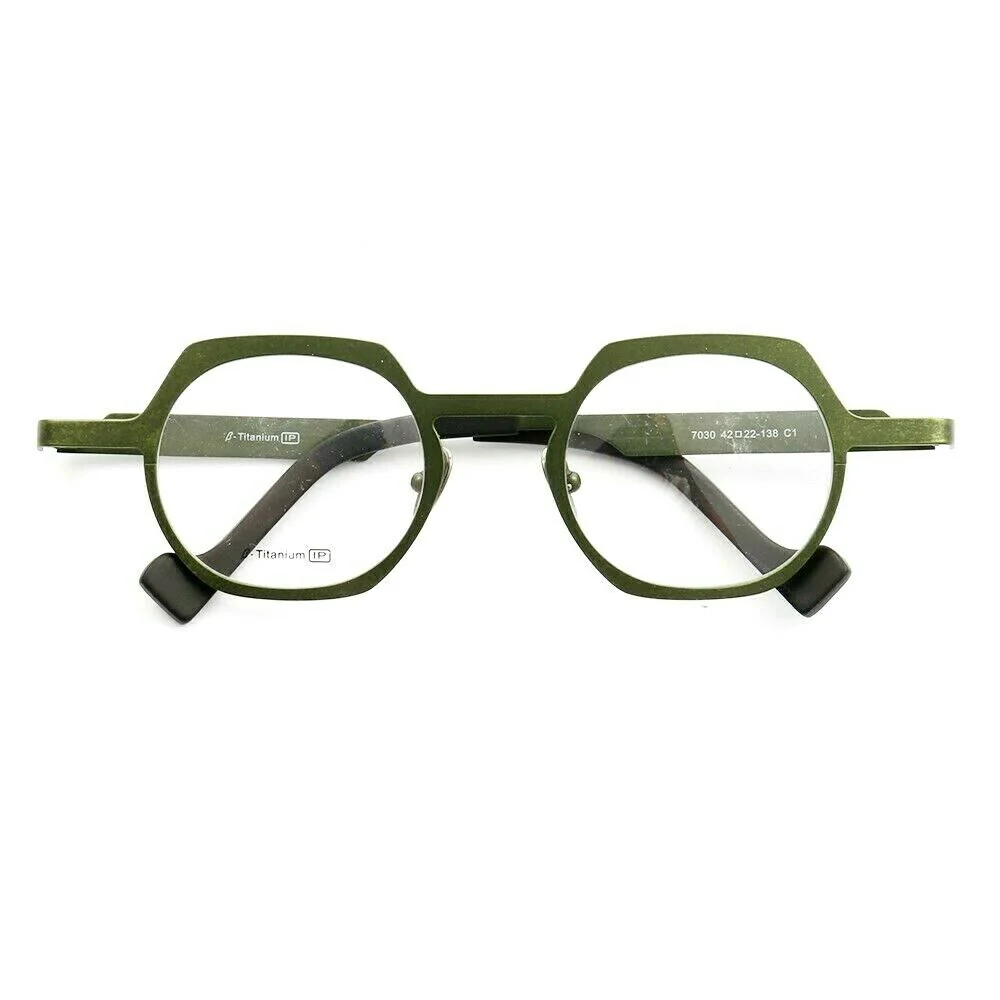 Windsor | Mens Geometric Titanium Eyeglasses Gold | Womens Round Retro Green Glasses Frames Online - Image 4