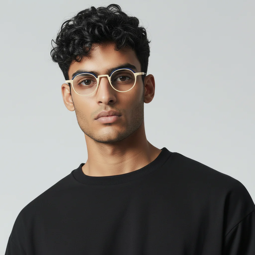 Jayden | Vintage Round Pure Titanium Eyeglasses For Men & Women | Colorful Two Toned Finish - Image 3