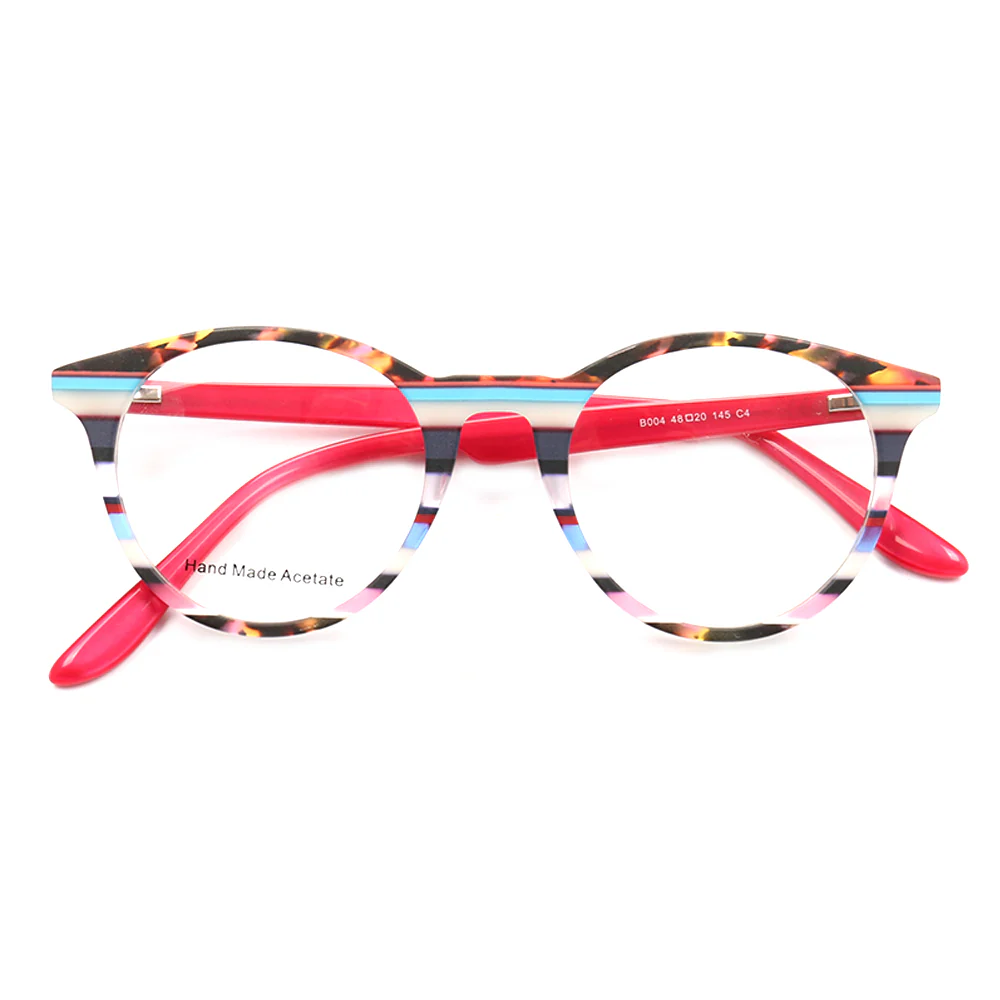 Bailey | Mens Round Fashionable Striped Eyeglass Frames | Trendy Eyewear Frames for Women Red Pink - Image 10