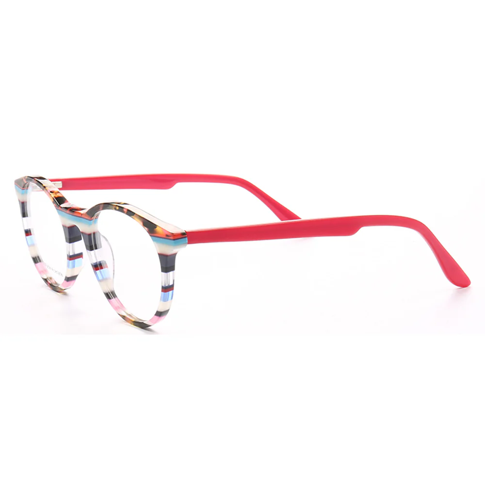 Bailey | Mens Round Fashionable Striped Eyeglass Frames | Trendy Eyewear Frames for Women Red Pink - Image 11