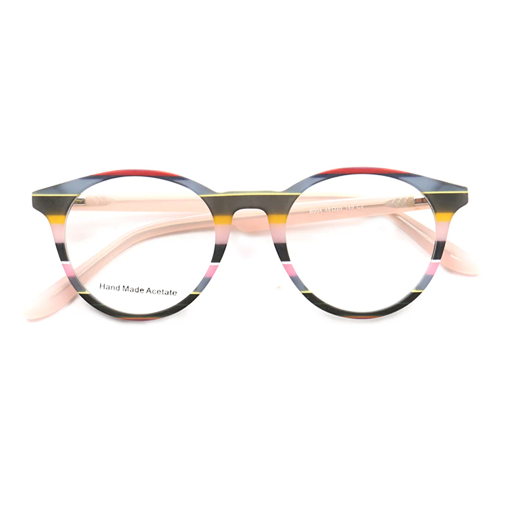 Bailey | Mens Round Fashionable Striped Eyeglass Frames | Trendy Eyewear Frames for Women Red Pink - Image 6
