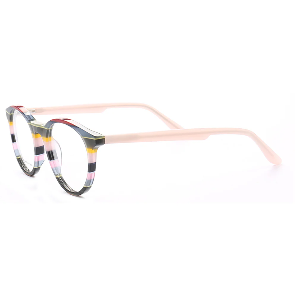 Bailey | Mens Round Fashionable Striped Eyeglass Frames | Trendy Eyewear Frames for Women Red Pink - Image 7