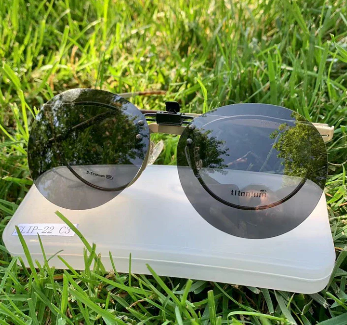 Round Clip On Flip Up Polarized Sunglasses | UV Protection For Outdoor Wear Black Night Vision - Image 12