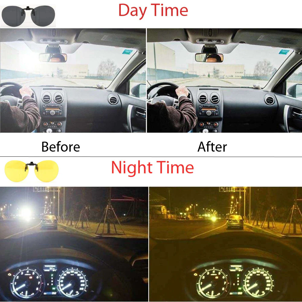 Round Clip On Flip Up Polarized Sunglasses | UV Protection For Outdoor Wear Black Night Vision - Image 16