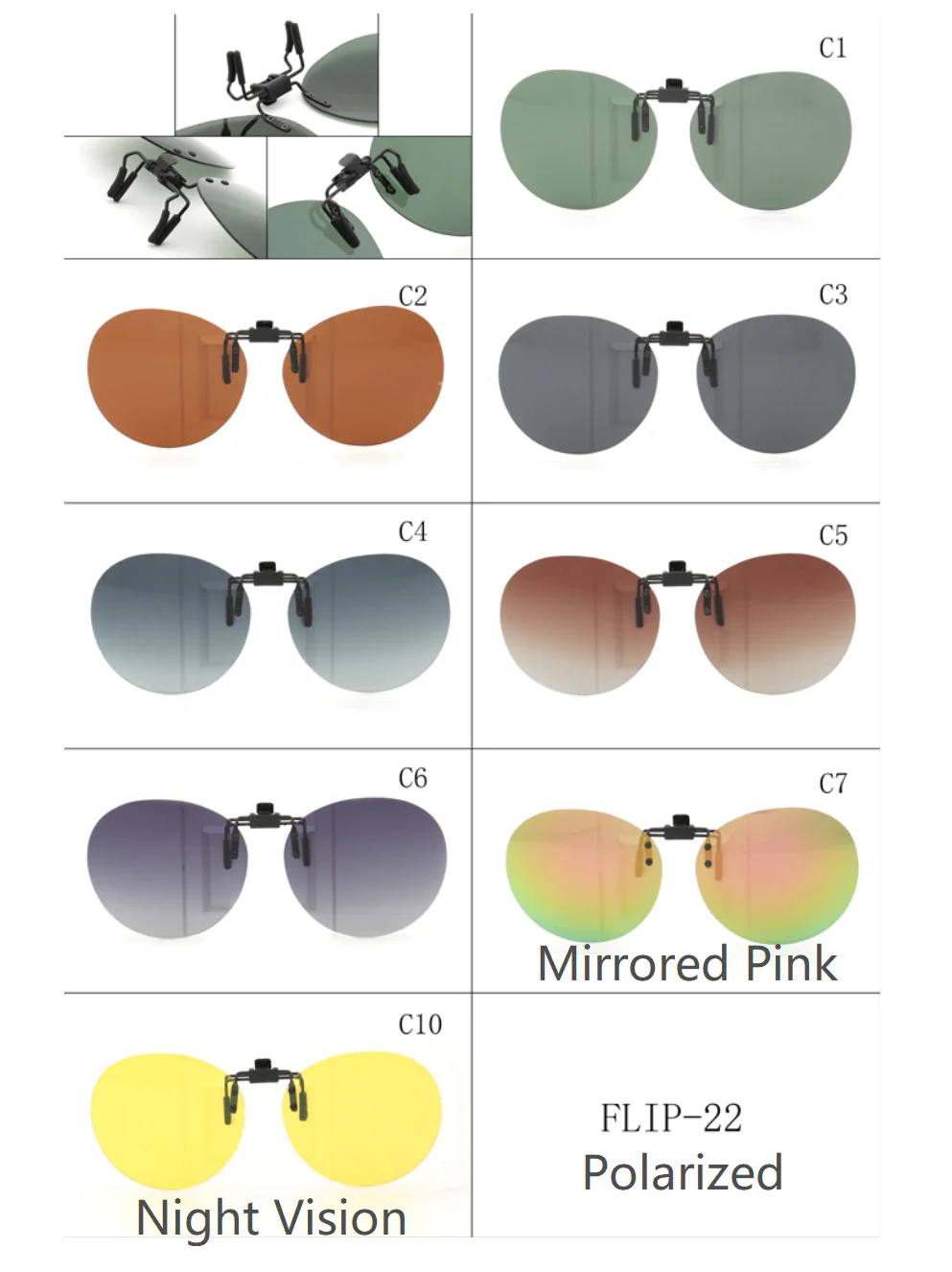 Round Clip On Flip Up Polarized Sunglasses | UV Protection For Outdoor Wear Black Night Vision - Image 17