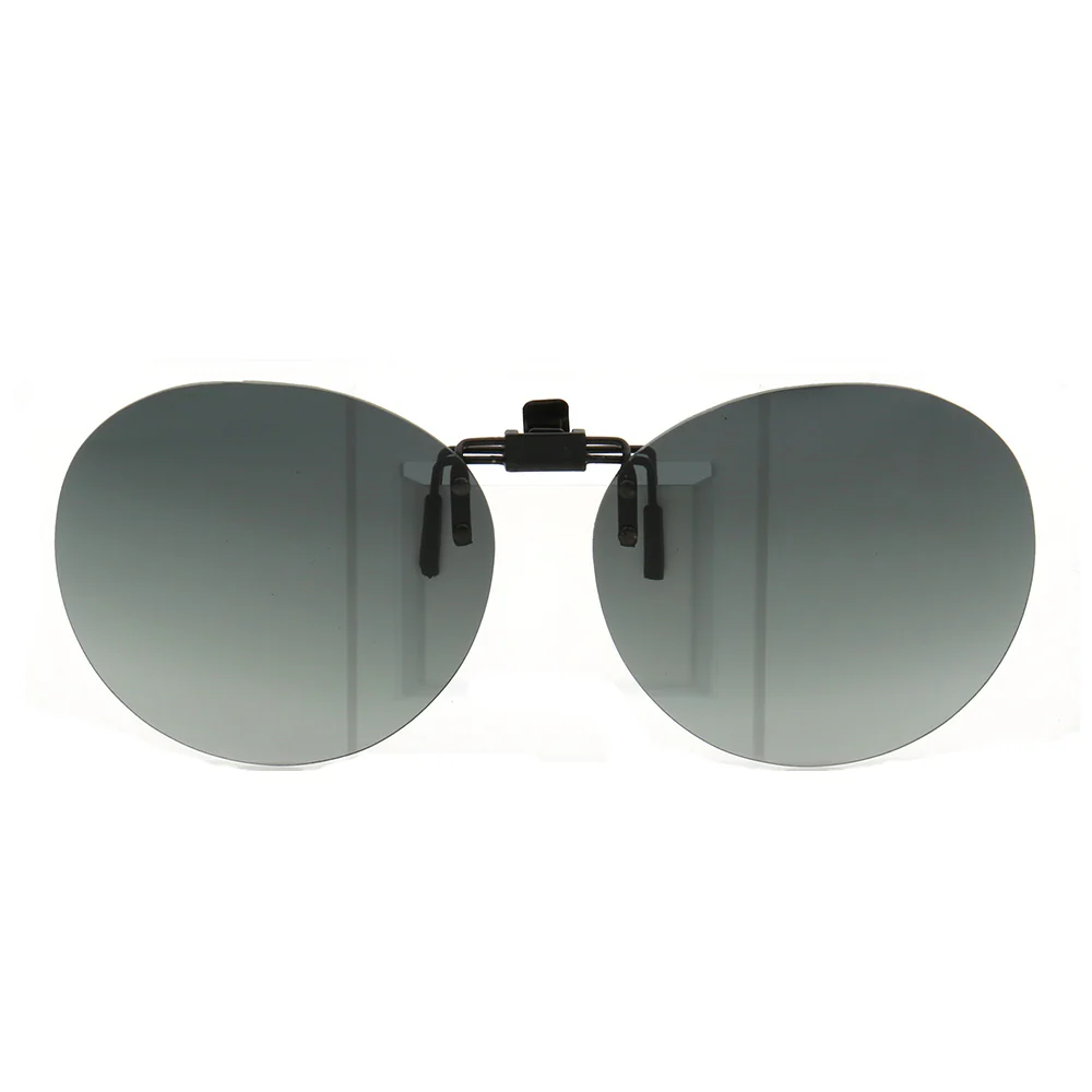 Round Clip On Flip Up Polarized Sunglasses | UV Protection For Outdoor Wear Black Night Vision - Image 3