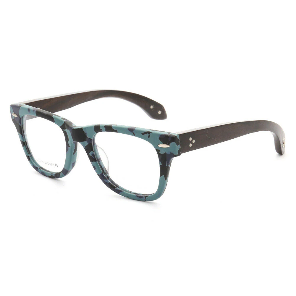 Francis | Patterned Square Wood Eyeglasses | Acetate Frame w/ Wooden Temples - Image 10