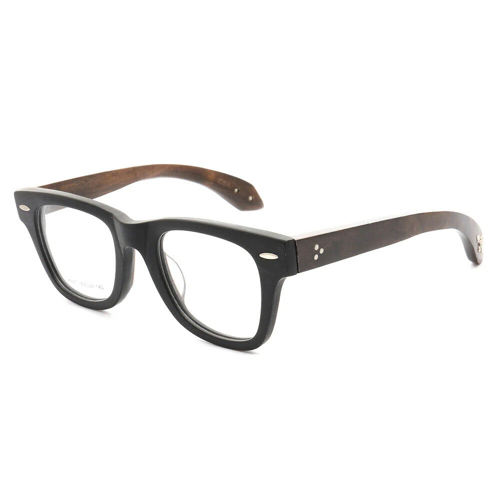 Francis | Patterned Square Wood Eyeglasses | Acetate Frame w/ Wooden Temples - Image 4