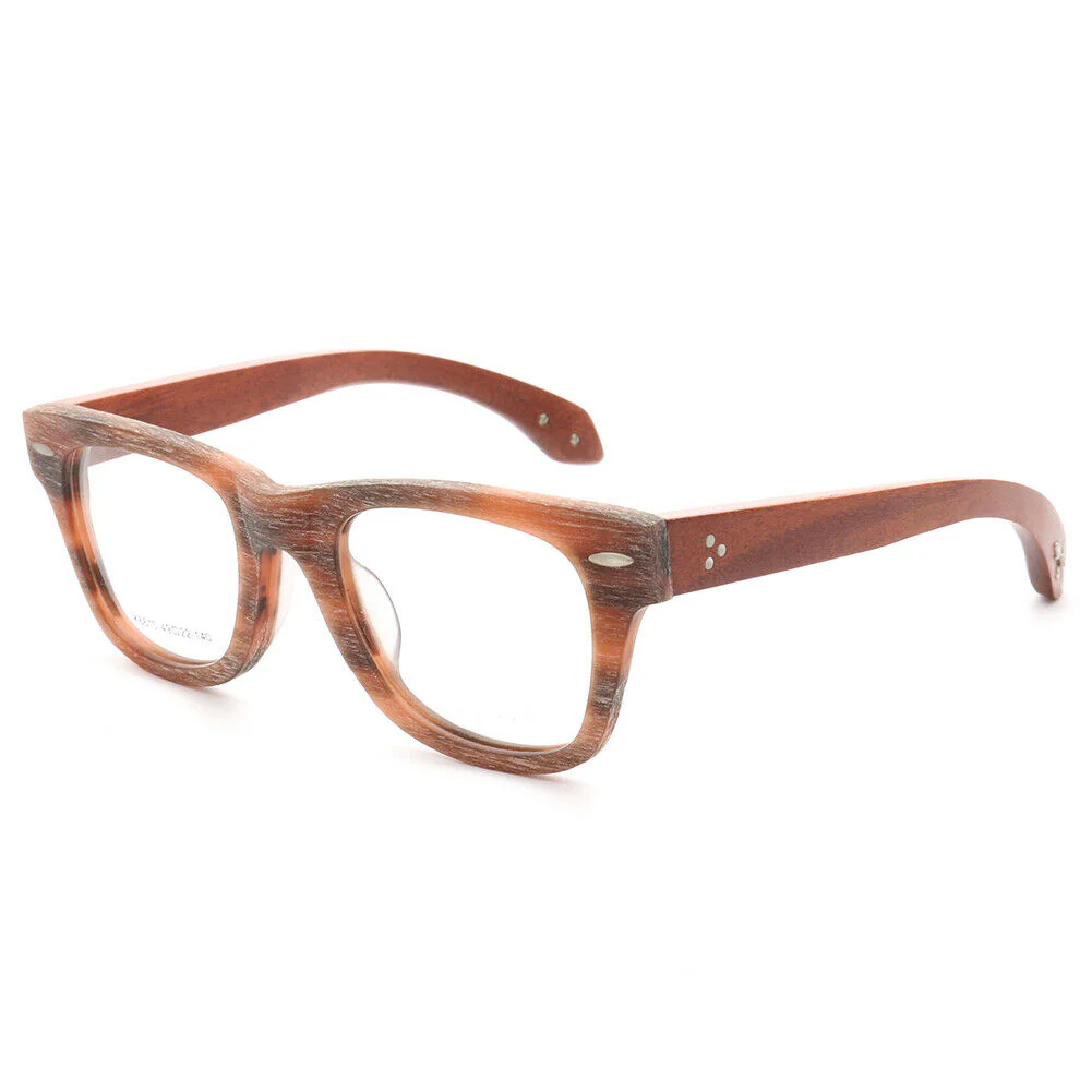 Francis | Patterned Square Wood Eyeglasses | Acetate Frame w/ Wooden Temples - Image 6