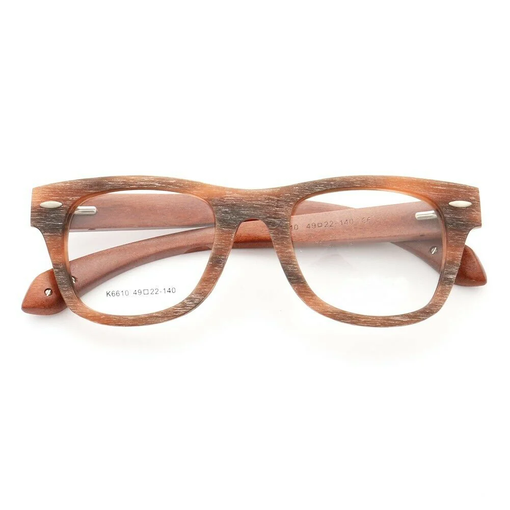 Francis | Patterned Square Wood Eyeglasses | Acetate Frame w/ Wooden Temples - Image 7