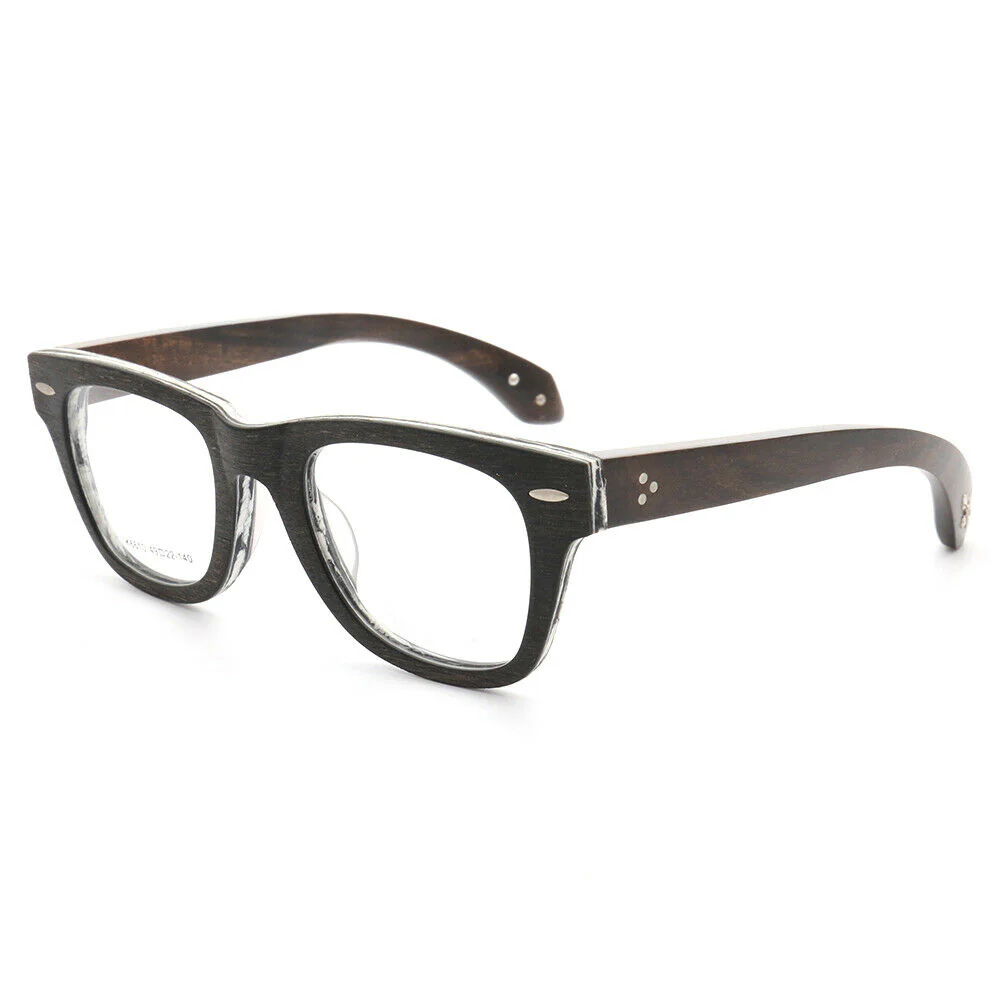 Francis | Patterned Square Wood Eyeglasses | Acetate Frame w/ Wooden Temples - Image 8